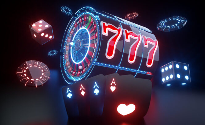 Casino,Gambling,Concept,With,Futuristic,Neon,Lights,-,3d,Illustration