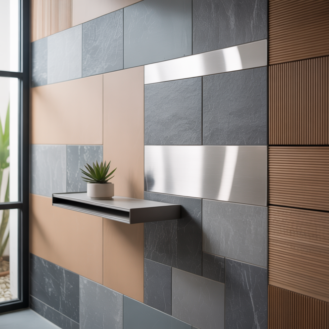 Combining Wall Tiles with Wood, Metal, and Paint for Modern Interiors